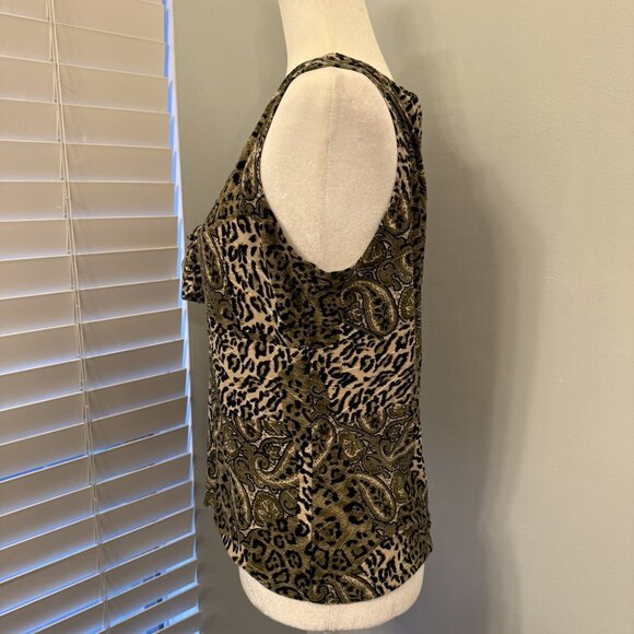 Only Nine Vintage 90s Y2K Olive Green Black Leopard Paisley Stretchy Tank Top XL - Picture 7 of 11